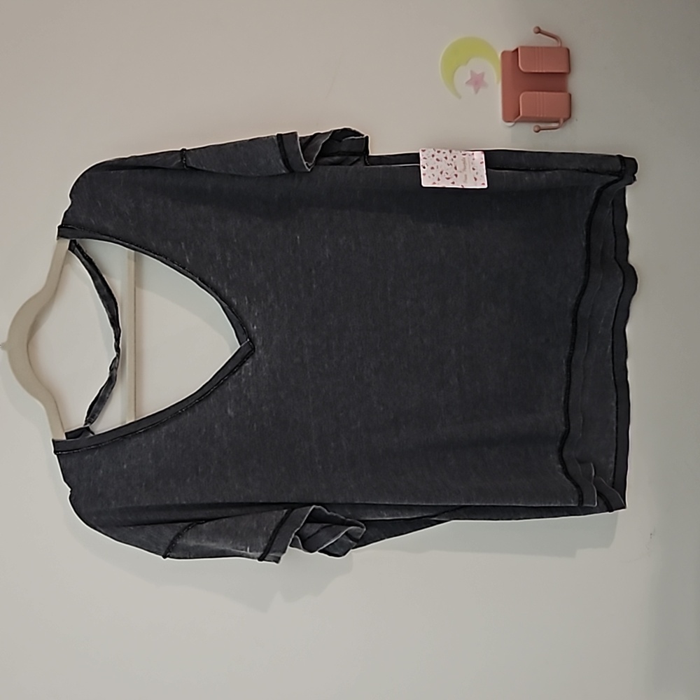 We The Free by FREE PEOPLE gray distressed open back tee size large